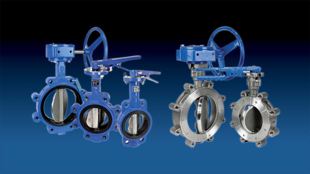 Grouping of Ohio Valve Company butterfly valves in various designs.
