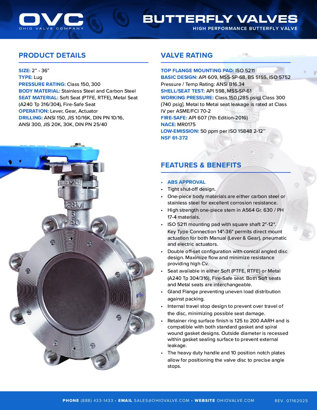 High Performance Butterfly Valve Product Sheet