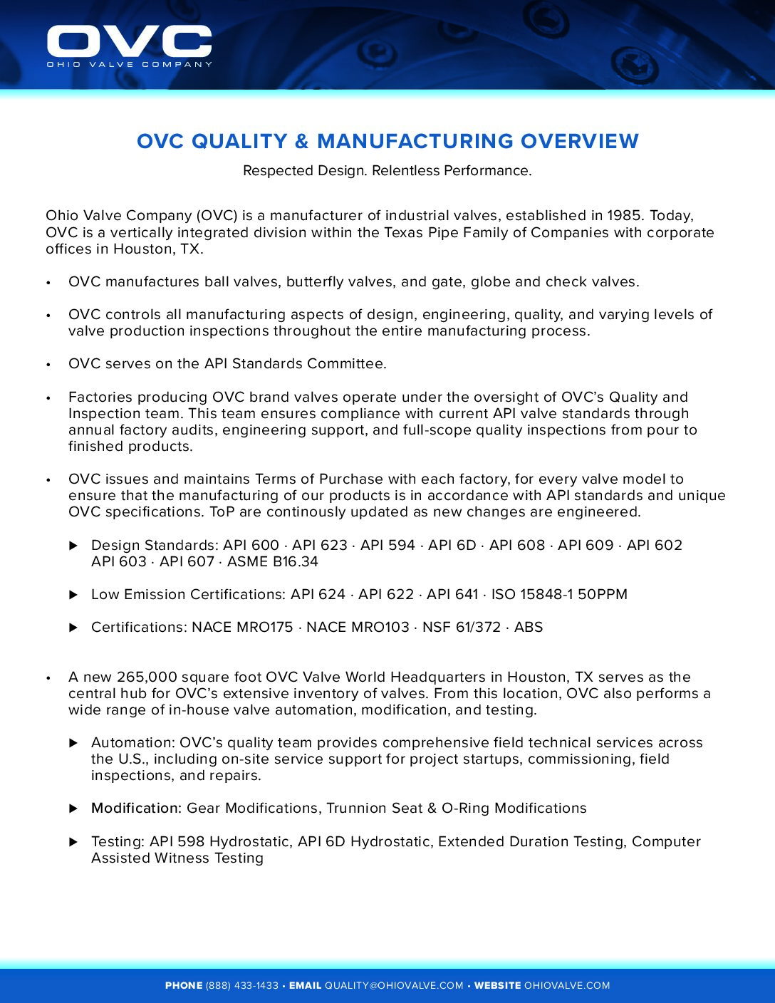 OVC Quality & Manufacturing Overview